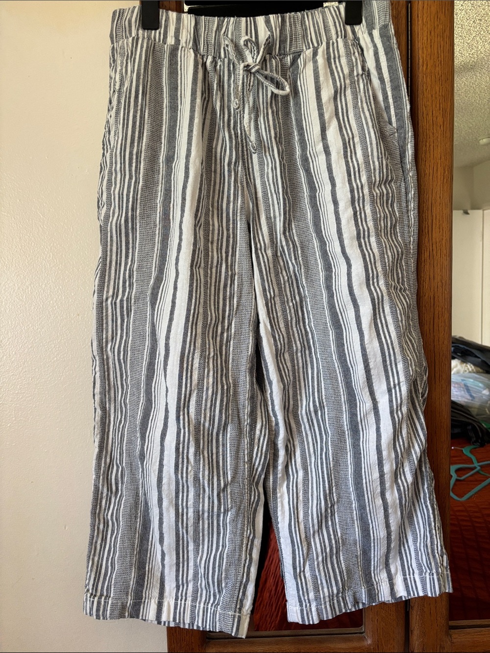 Sonoma 100% Cotton Coastal Stripe Wide Leg Crop Pants NWT-Like PL Petite Large